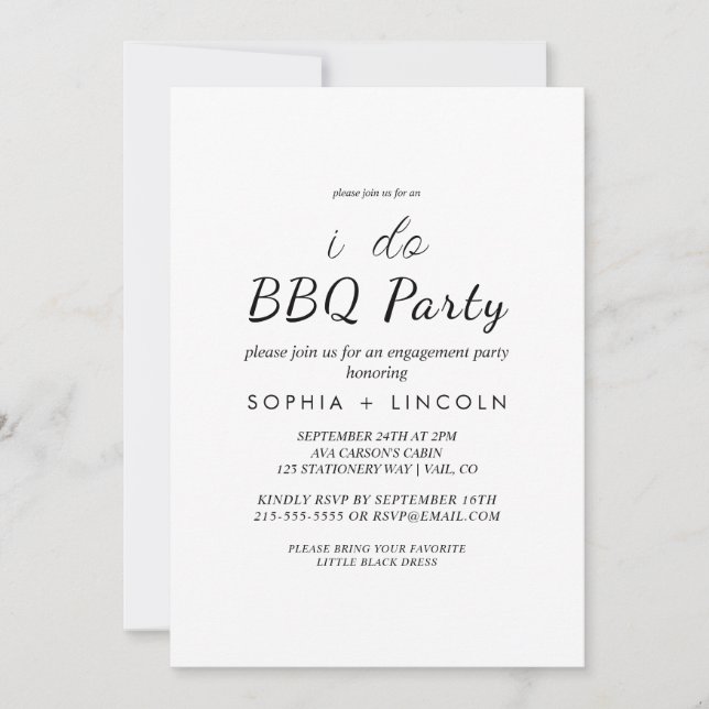 Invitación Fiesta de compromiso Chic Modern Script "I Do BBQ" (Anverso)