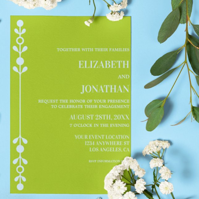Invitación Fiesta de compromiso Citrus Green & Coastal Blue (Subido por el creador)