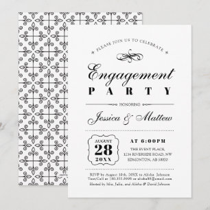 Invitación Fiesta de compromiso clásica elegante en blanco y 