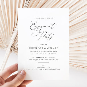 Invitación Fiesta de compromiso clásica elegante en blanco y