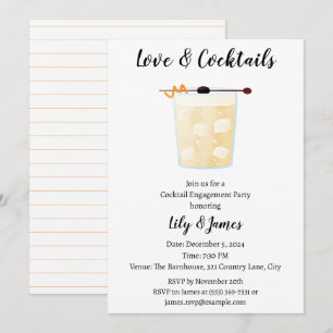 Invitación Fiesta de compromiso cóctel de acuarela