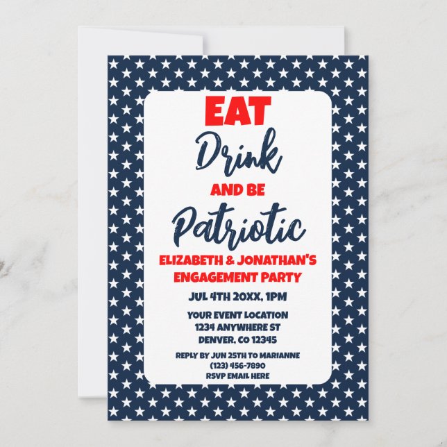 Invitación Fiesta de Compromiso Come Bebe y Sé Patriota (Anverso)