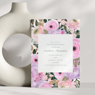 Invitación Fiesta de Compromiso con Acuarela Floral Rosa Lava