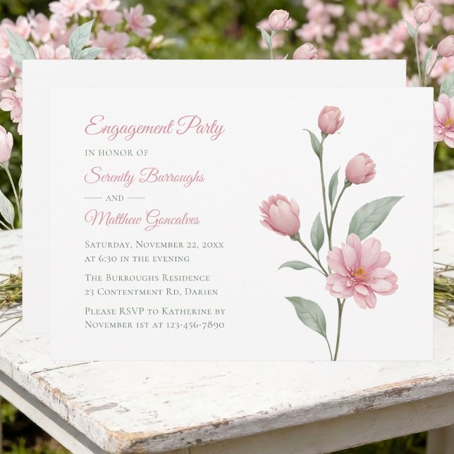 Invitación Fiesta de Compromiso con Acuarela Floral Rosa Salv (Subido por el creador)