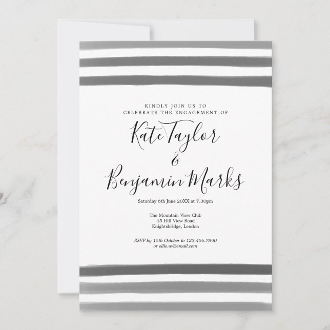 Invitación Fiesta de compromiso con acuarelas modernas en bla (Anverso)
