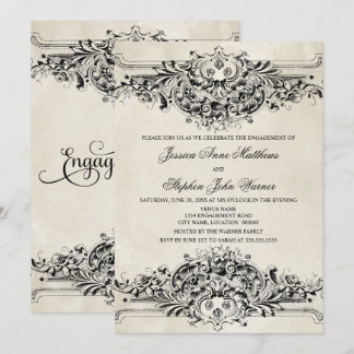 Invitación Fiesta de Compromiso con Adorno Vintage