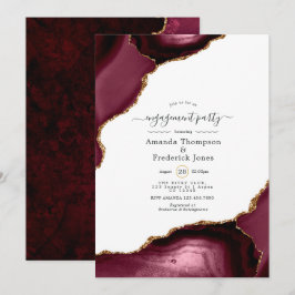 Invitación Fiesta de compromiso con ágata de color burdeos y