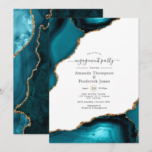 Invitación Fiesta de compromiso con ágata verde y dorada