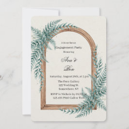 Invitación Fiesta de compromiso con arco de madera y follaje
