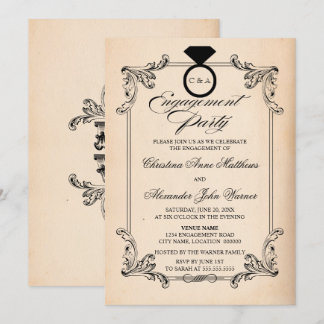 Invitación Fiesta de compromiso con aspecto de papel vintage