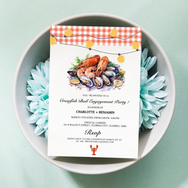 Invitación Fiesta de compromiso con Boil de cangrejos de río  (Subido por el creador)