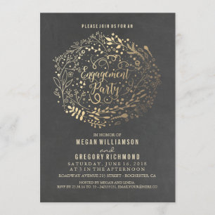 Invitación Fiesta de compromiso con Bouquet Gold Floral Chalk