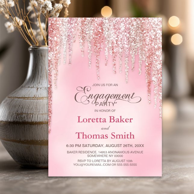 Invitación Fiesta de Compromiso con Brillo Rosa (Subido por el creador)