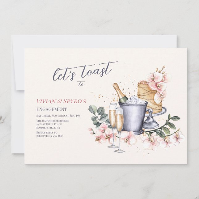 Invitación Fiesta de Compromiso con Brindis de Champagne (Anverso)