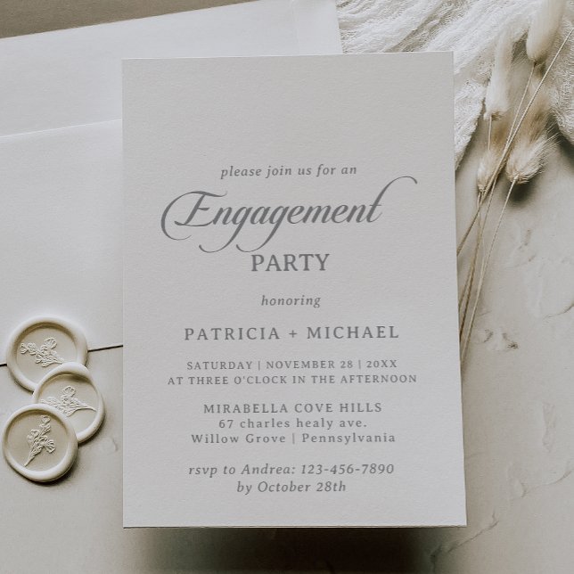 Invitación Fiesta de Compromiso con Caligrafía Clásica Chic (Subido por el creador)