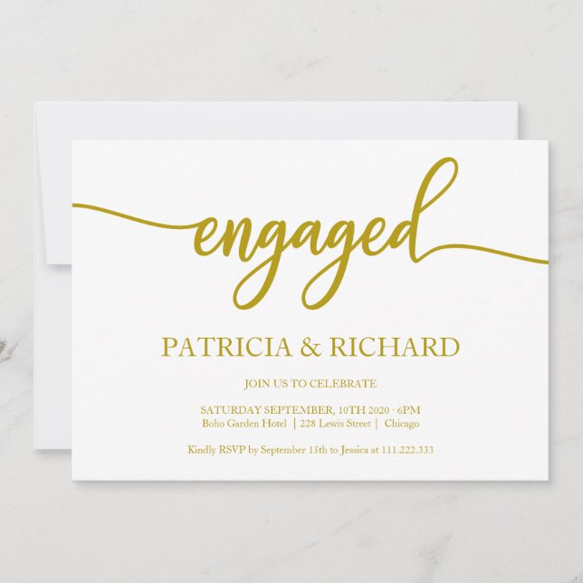 Invitación Fiesta de Compromiso con Caligrafía Dorada Elegant (Anverso)