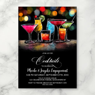Invitación Fiesta de Compromiso con Cócteles Coloridos