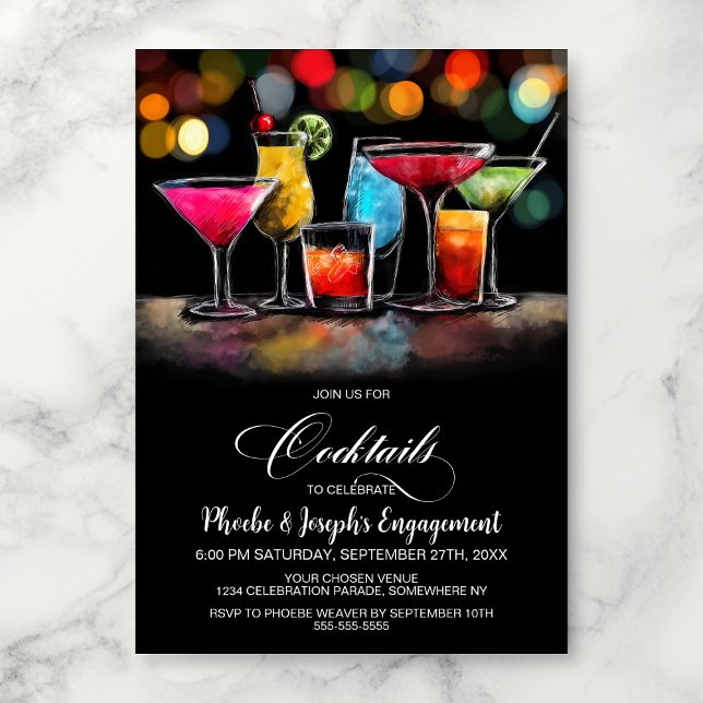 Invitación Fiesta de Compromiso con Cócteles Coloridos (Subido por el creador)