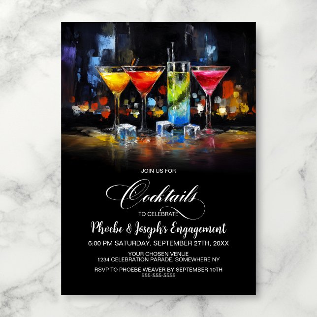 Invitación Fiesta de Compromiso con Cócteles Coloridos (Subido por el creador)