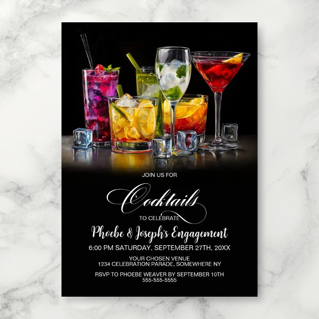 Invitación Fiesta de Compromiso con Cócteles Coloridos (Subido por el creador)
