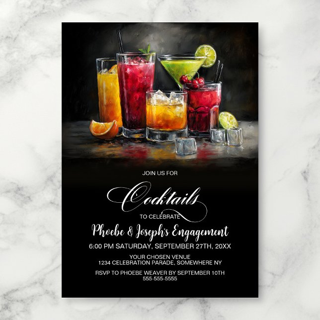 Invitación Fiesta de Compromiso con Cócteles Coloridos (Subido por el creador)