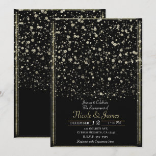 Invitación Fiesta de compromiso con confeti salpicado dorado 
