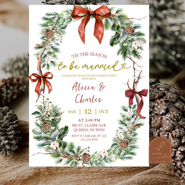 Invitación Fiesta de compromiso con corona de Navidad clásica (Subido por el creador)