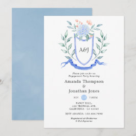 Invitación Fiesta de compromiso con cresta de monograma flora