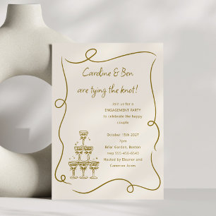 Invitación Fiesta de Compromiso con Doodle Dorado Champagne E