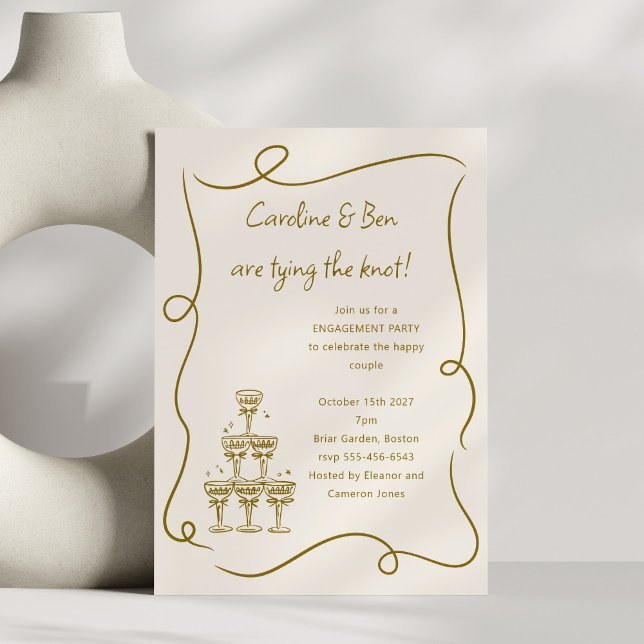 Invitación Fiesta de Compromiso con Doodle Dorado Champagne E (Subido por el creador)