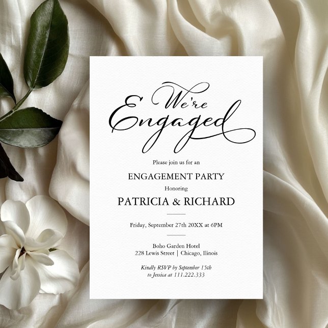 Invitación Fiesta de compromiso con elegante letra en blanco  (Subido por el creador)