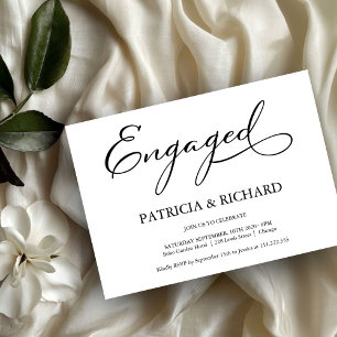 Invitación Fiesta de compromiso con elegante letra en negro y