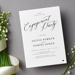 Invitación Fiesta de compromiso con elegante letra negra mini