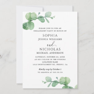 Invitación Fiesta de compromiso con eucalipto Verde exterio