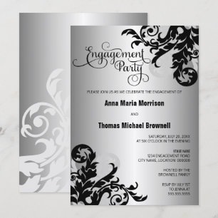 Invitación Fiesta de Compromiso con Floreo de Harina de Plata