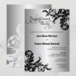 Invitación Fiesta de Compromiso con Floreo de Harina de Plata