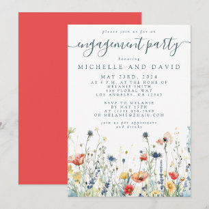 Invitación Fiesta de compromiso con flores silvestres vibrant