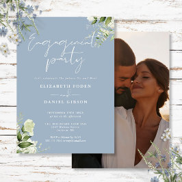 Invitación Fiesta de compromiso con foto con guión azul polvo