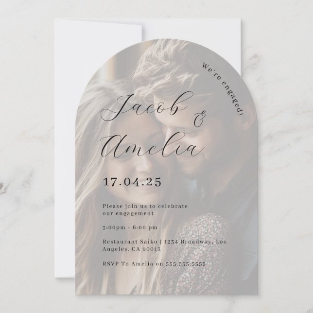 Invitación Fiesta de compromiso con foto de arco moderno   (Anverso)