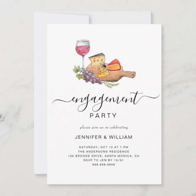 Invitación Fiesta de compromiso con foto de tabla de charcute (Anverso)