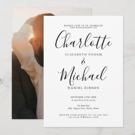 Invitación Fiesta de compromiso con foto y letra elegante mod