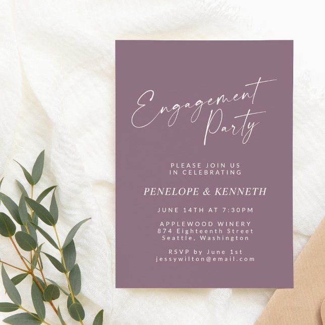 Invitación Fiesta de compromiso con guión blanco y ciruela po (Subido por el creador)