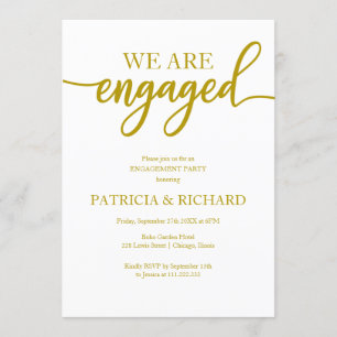 Invitación Fiesta de compromiso con guión dorado elegante