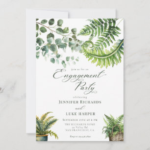 Invitación Fiesta de compromiso con helecho de acuarela boho