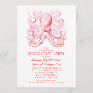 Invitación fiesta de compromiso con la playa de pulpo rosa