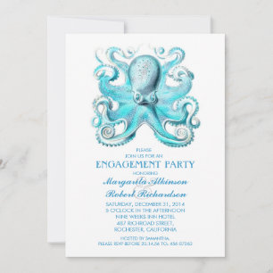 Invitación fiesta de compromiso con la playa náutica de pulpo