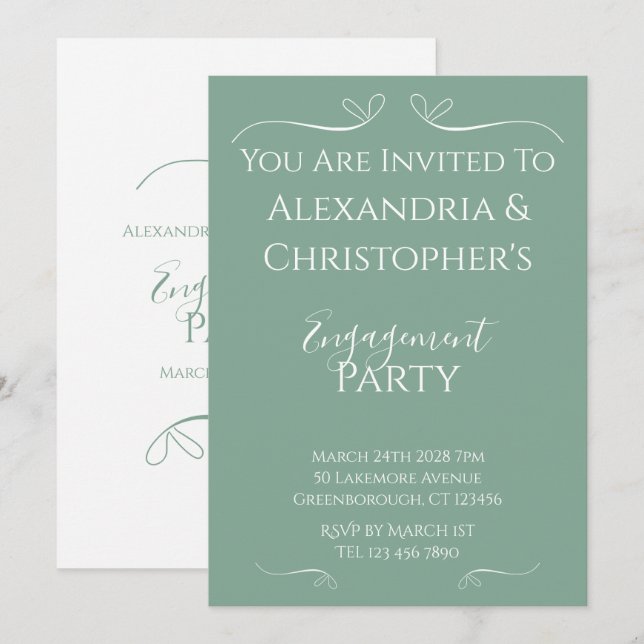 Invitación Fiesta de Compromiso con Letra en Blanco y Verde S (Anverso / Reverso)