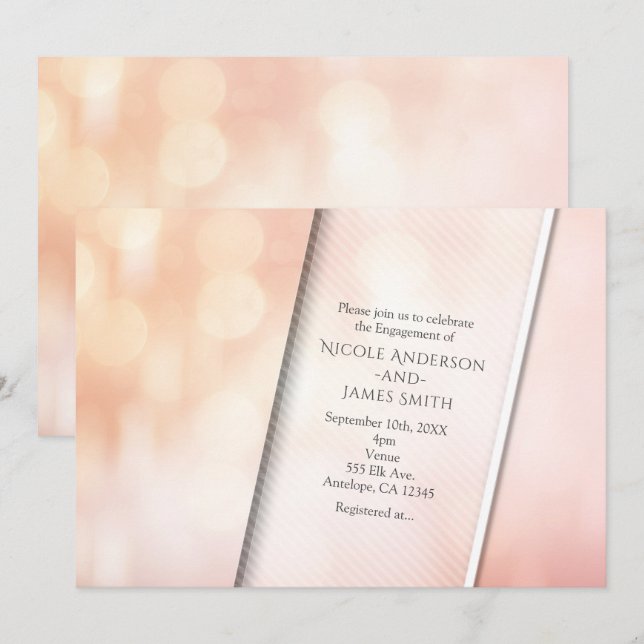 Invitación Fiesta de compromiso con luces de bokeh elegantes  (Anverso / Reverso)