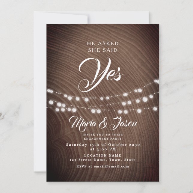 Invitación Fiesta de compromiso con luces de cuerda (Anverso)