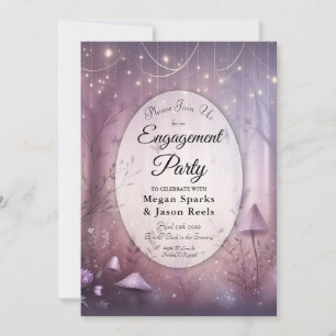 Invitación Fiesta de Compromiso con Luces de Hada de Lavanda 